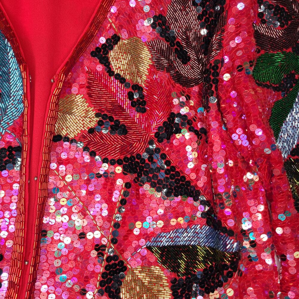 Vintage Neiman Marcus Jack Bryan Sequin Beaded Jacket Red Multicolor Size 10 - Picture 5 of 10